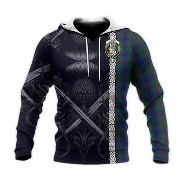 Laurie Tartan Knitted Hoodie with Family Crest Cross Sword Thistle Celtic Vibes Unisex Knitted Pullover Hoodie - Tartan Vibes Clothing
