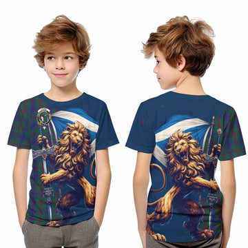 Laurie Tartan Family Crest Kid T-Shirt with Scottish Majestic Lion Youth XL Size14 - Tartan Vibes Clothing