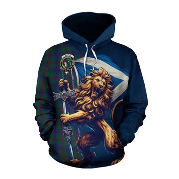 Laurie Tartan Family Crest Cotton Hoodie with Scottish Majestic Lion Pullover Hoodie XS - Tartan Vibes Clothing