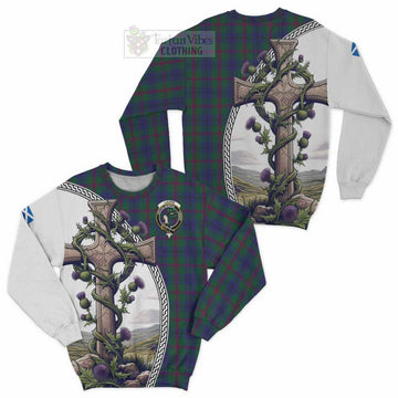 Laurie Tartan Sweatshirt with Family Crest and St. Andrew's Cross Accented by Thistle Vines Unisex - Tartan Vibes Clothing