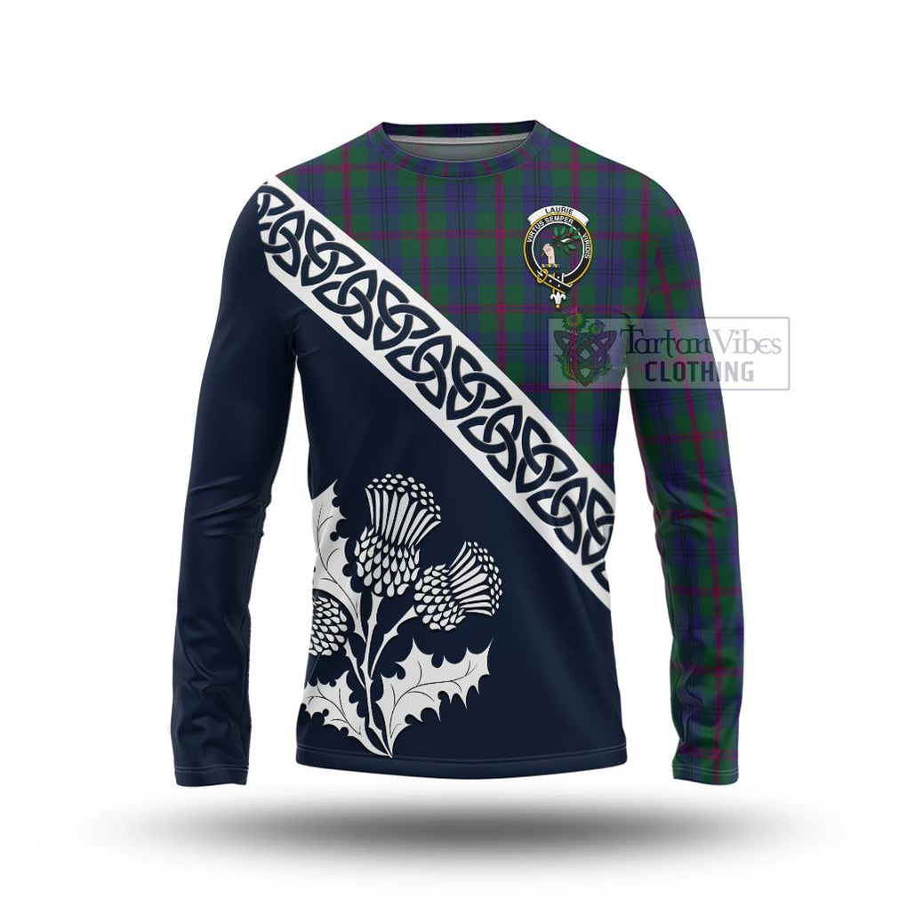 Laurie Tartan Long Sleeve T-Shirt Featuring Thistle and Scotland Map Unisex - Tartan Vibes Clothing