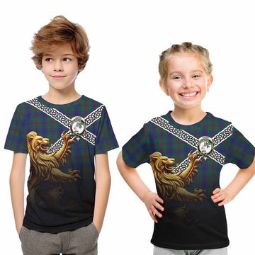 Laurie Crest Tartan Kid T-Shirt with Golden Lion Emblem Celtic Style Youth XL Size14 - Tartan Vibes Clothing