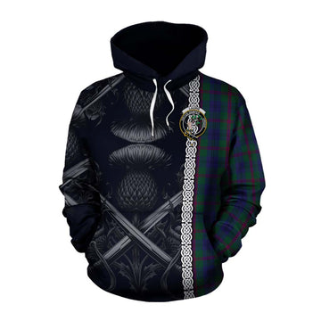 Laurie Tartan Cotton Hoodie with Family Crest Cross Sword Thistle Celtic Vibes Pullover Hoodie XS - Tartan Vibes Clothing