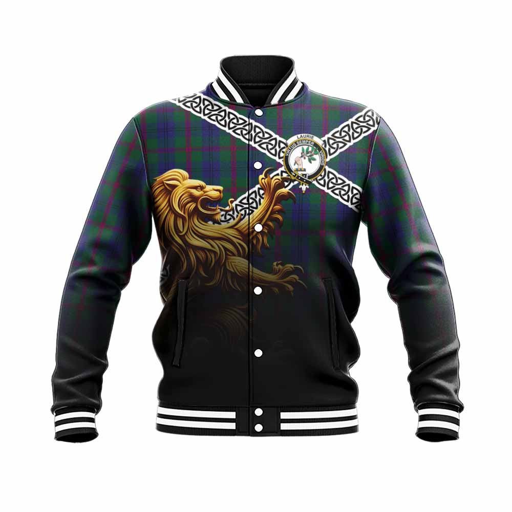 Tartan Vibes Clothing Laurie Crest Tartan Baseball Jacket with Golden Lion Emblem Celtic Style