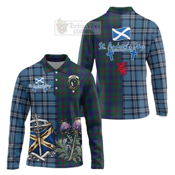 Laurie Tartan Long Sleeve Polo Shirt Happy St. Andrew's Day Half Tartan Style Unisex - Tartan Vibes Clothing