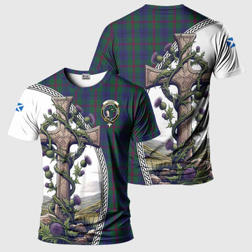 Laurie Tartan T-Shirt with Family Crest and St. Andrew's Cross Accented by Thistle Vines Kid's Shirt - Tartan Vibes Clothing