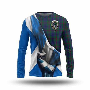 Laurie Tartan Long Sleeve T-Shirt with Family Crest Scotland Patriotic Style Unisex - Tartan Vibes Clothing