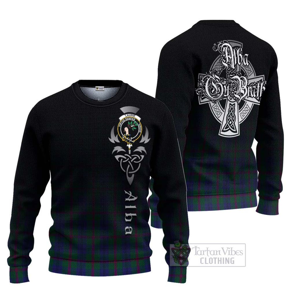 Laurie Tartan Ugly Sweater Featuring Alba Gu Brath Family Crest Celtic Inspired Unisex - Tartan Vibes Clothing