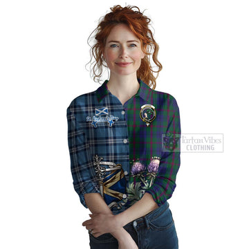 Laurie Tartan Women's Casual Shirt Happy St. Andrew's Day Half Tartan Style Female - Tartan Vibes Clothing