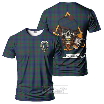 Laurie Tartan T-Shirt with Family Crest and Bearded Skull Holding Bottles of Whiskey Kid's Shirt - Tartan Vibes Clothing