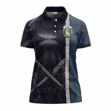Laurie Tartan Women's Polo Shirt with Family Crest Cross Sword Thistle Celtic Vibes Women - Tartan Vibes Clothing