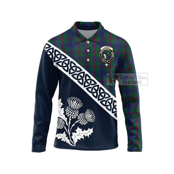 Laurie Tartan Long Sleeve Polo Shirt Featuring Thistle and Scotland Map Unisex - Tartan Vibes Clothing