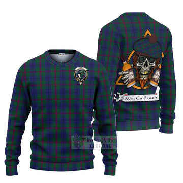 Laurie Tartan Ugly Sweater with Family Crest and Bearded Skull Holding Bottles of Whiskey Unisex - Tartan Vibes Clothing
