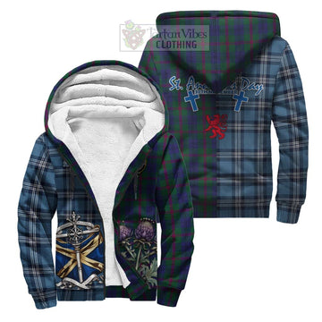 Laurie Tartan Sherpa Hoodie Happy St. Andrew's Day Half Tartan Style Unisex S - Tartan Vibes Clothing
