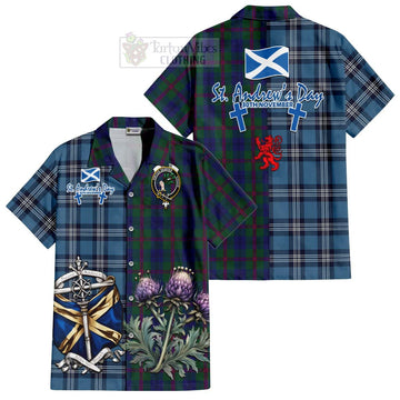 Laurie Tartan Hawaiian Shirt Happy St. Andrew's Day Half Tartan Style Kid - Tartan Vibes Clothing
