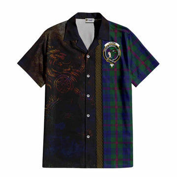 Tartan Vibes Clothing Laurie Tartan Family Crest Short Sleeve Button Shirt Alba Gu Brath Be Brave Lion Ancient Style
