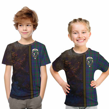 Tartan Vibes Clothing Laurie Tartan Family Crest Kid T-Shirt Alba Gu Brath Be Brave Lion Ancient Style