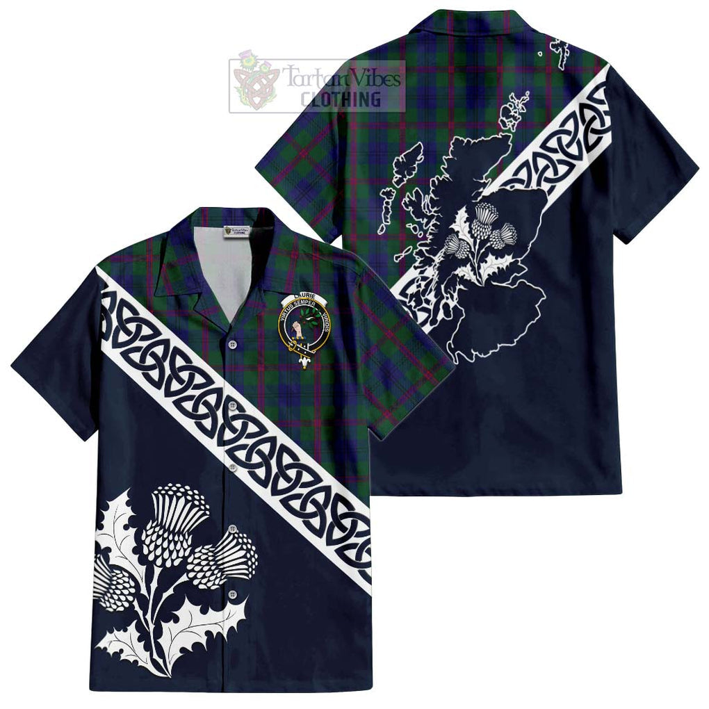 Laurie Tartan Hawaiian Shirt Featuring Thistle and Scotland Map Kid - Tartan Vibes Clothing