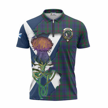 Tartan Vibes Clothing Laurie Tartan Family Crest Zipper Polo Shirt Scottish Thistle Celtic Inspired