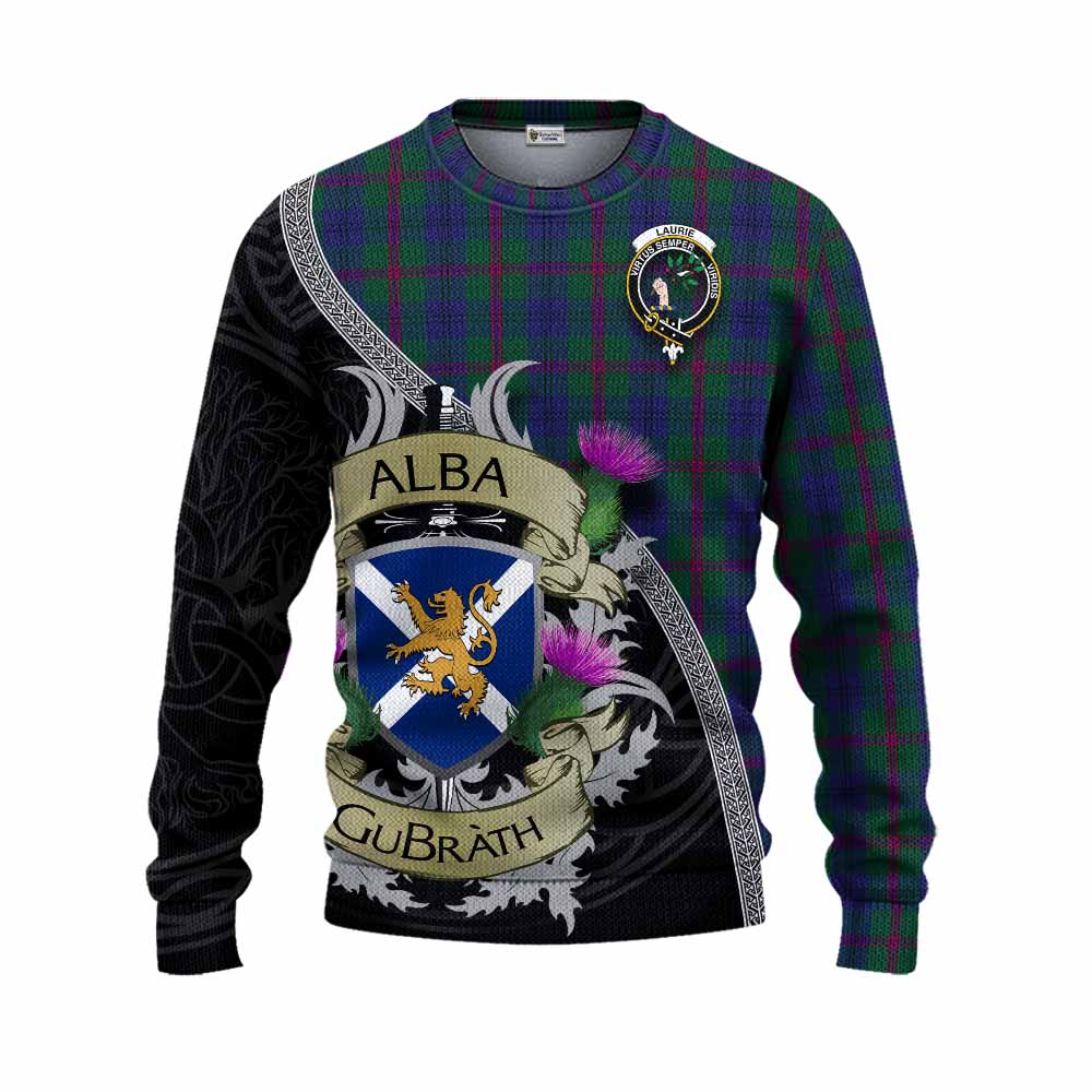 Laurie Tartan Family Crest Knitted Sweater Lion Rampant Royal Thistle Shield Celtic Inspired Unisex - Tartan Vibes Clothing