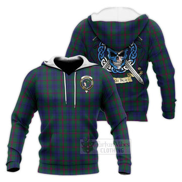 Laurie Tartan Knitted Hoodie with Family Crest Celtic Skull Style Unisex Knitted Pullover Hoodie - Tartan Vibes Clothing