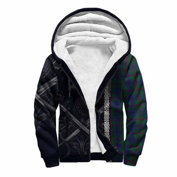 Laurie Tartan Sherpa Hoodie with Family Crest Cross Sword Thistle Celtic Vibes Unisex S - Tartan Vibes Clothing