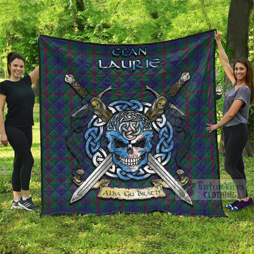 Laurie Tartan Quilt with Celtic Skull Alba Gu Brath Style Super King Quilt 91" x 110" - Tartan Vibes Clothing