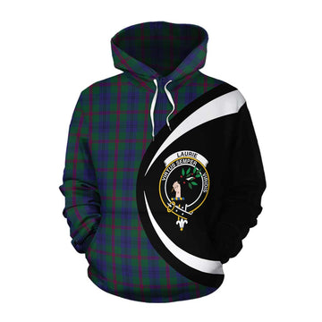 Laurie Tartan Cotton Hoodie with Family Crest Circle Style Pullover Hoodie XS - Tartan Vibes Clothing