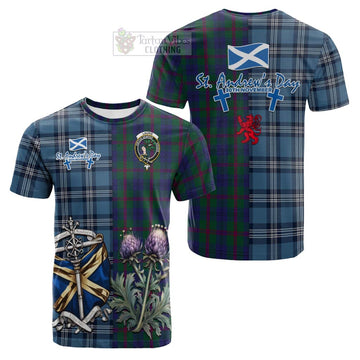 Laurie Tartan Cotton T-shirt Happy St. Andrew's Day Half Tartan Style Kid's Shirt - Tartan Vibes Clothing