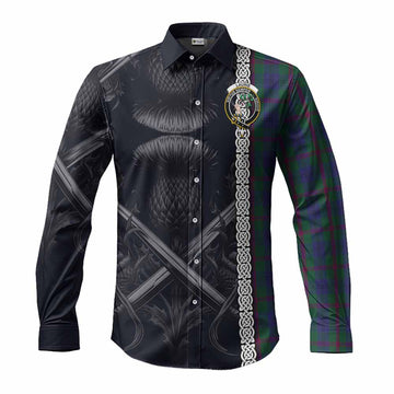 Tartan Vibes Clothing Laurie Tartan Long Sleeve Button Shirt with Family Crest Cross Sword Thistle Celtic Vibes