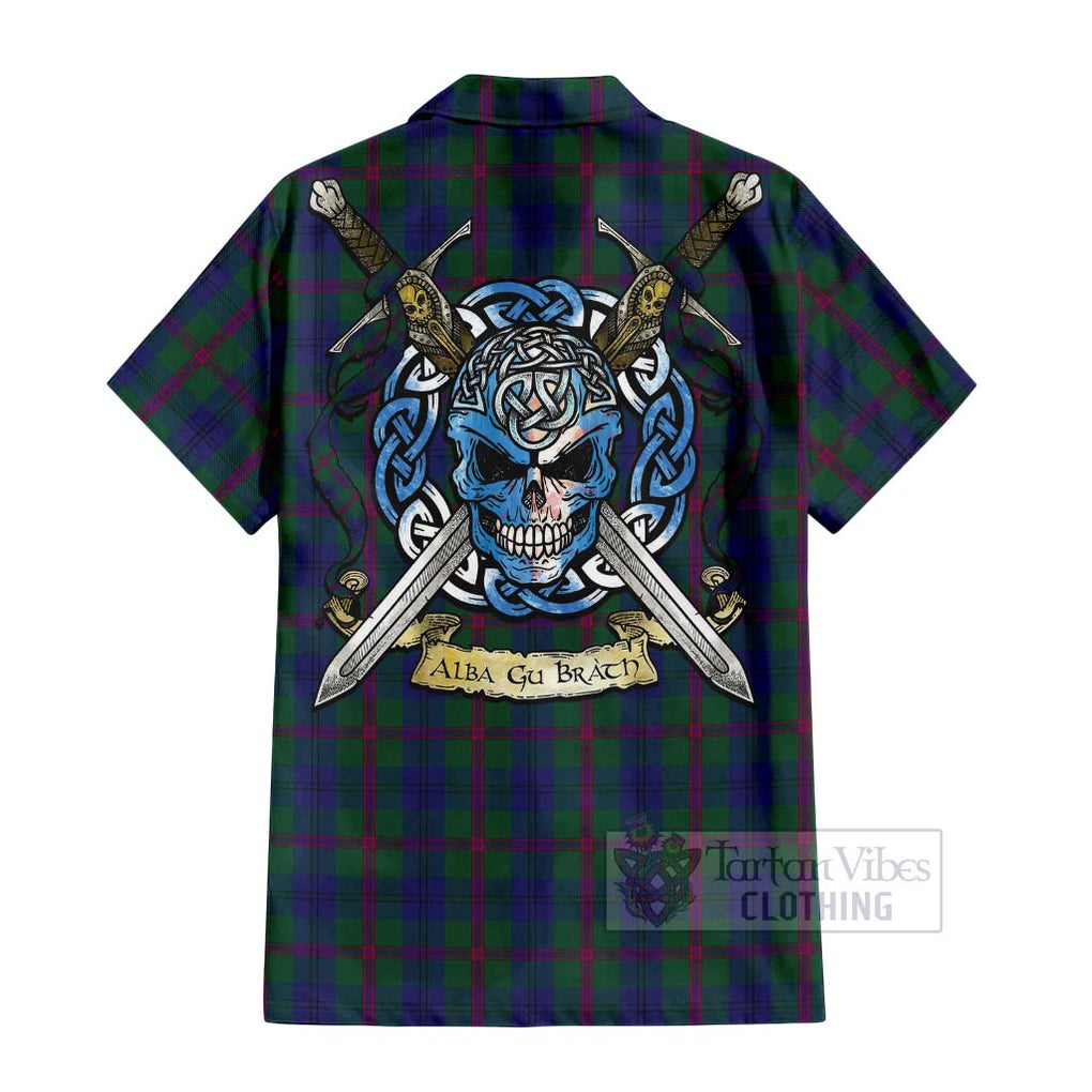 Laurie Tartan Hawaiian Shirt with Family Crest Celtic Skull Style - Tartan Vibes Clothing