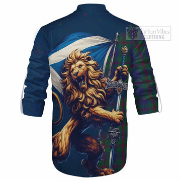 Laurie Tartan Family Crest Ghillie Kilt Shirt with Scottish Majestic Lion - Tartan Vibes Clothing