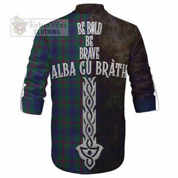 Tartan Vibes Clothing Laurie Tartan Family Crest Ghillie Kilt Shirt Alba Gu Brath Be Brave Lion Ancient Style