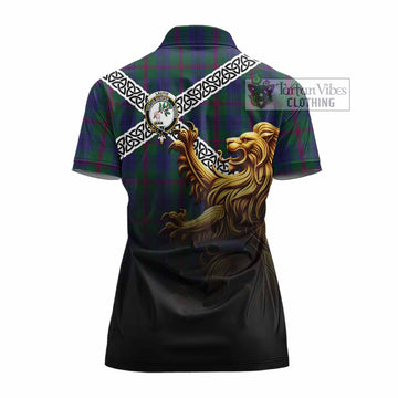 Laurie Crest Tartan Women's Polo Shirt with Golden Lion Emblem Celtic Style - Tartan Vibes Clothing