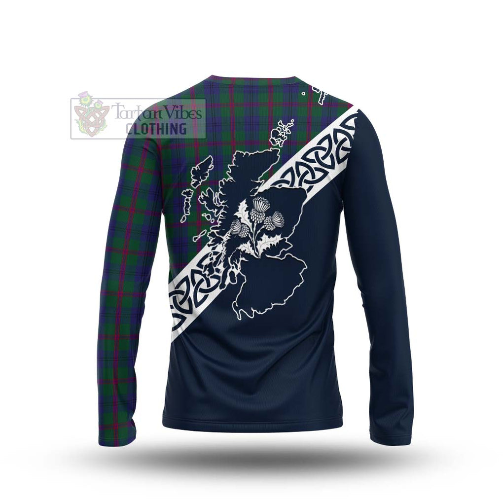 Laurie Tartan Long Sleeve T-Shirt Featuring Thistle and Scotland Map - Tartan Vibes Clothing