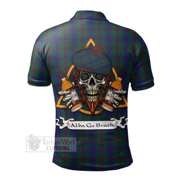 Laurie Tartan Polo Shirt with Family Crest and Bearded Skull Holding Bottles of Whiskey - Tartan Vibes Clothing