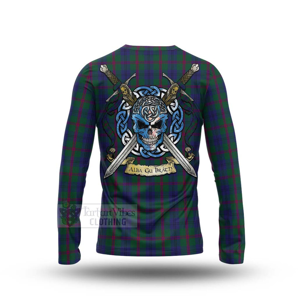 Laurie Tartan Long Sleeve T-Shirt with Family Crest Celtic Skull Style - Tartan Vibes Clothing