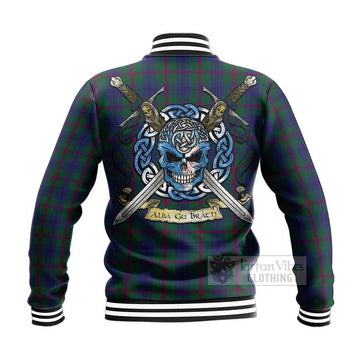 Laurie Tartan Baseball Jacket with Family Crest Celtic Skull Style - Tartan Vibes Clothing