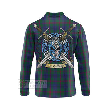 Laurie Tartan Long Sleeve Polo Shirt with Family Crest Celtic Skull Style - Tartan Vibes Clothing