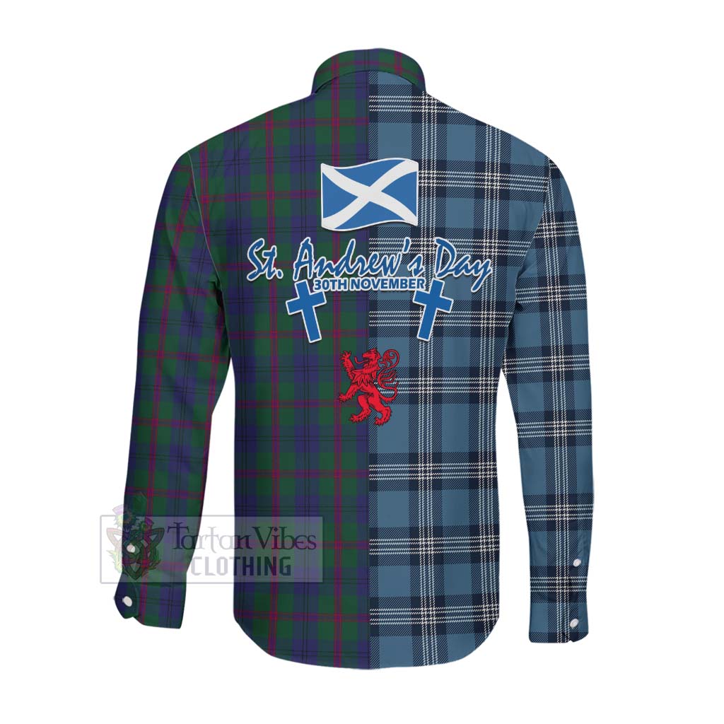 Laurie Tartan Long Sleeve Button Shirt Happy St. Andrew's Day Half Tartan Style Men's Shirt - Tartan Vibes Clothing