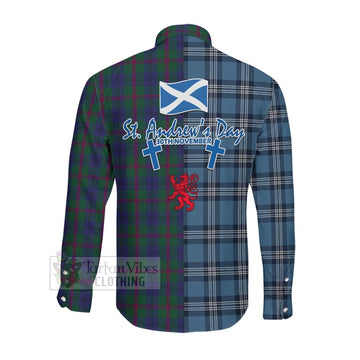 Laurie Tartan Long Sleeve Button Shirt Happy St. Andrew's Day Half Tartan Style Men's Shirt - Tartan Vibes Clothing