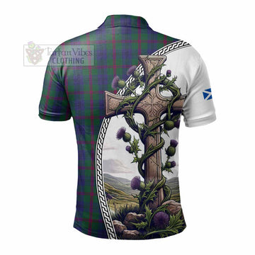 Laurie Tartan Polo Shirt with Family Crest and St. Andrew's Cross Accented by Thistle Vines - Tartan Vibes Clothing