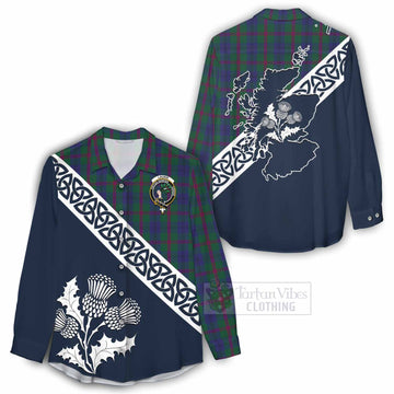 Laurie Tartan Women's Casual Shirt Featuring Thistle and Scotland Map - Tartan Vibes Clothing