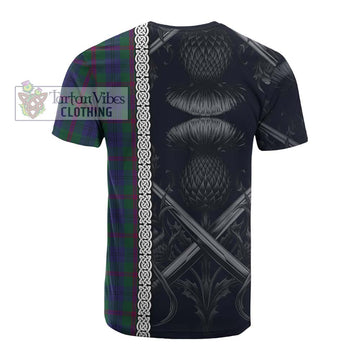 Laurie Tartan Cotton T-shirt with Family Crest Cross Sword Thistle Celtic Vibes - Tartan Vibes Clothing