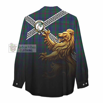 Laurie Crest Tartan Women's Casual Shirt with Golden Lion Emblem Celtic Style - Tartan Vibes Clothing