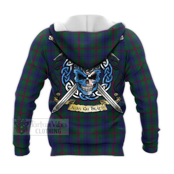 Laurie Tartan Knitted Hoodie with Family Crest Celtic Skull Style - Tartan Vibes Clothing