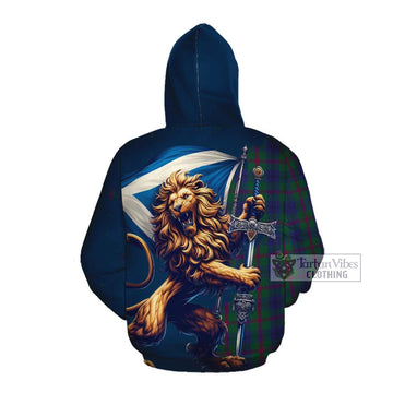 Laurie Tartan Family Crest Cotton Hoodie with Scottish Majestic Lion Pullover Hoodie - Tartan Vibes Clothing