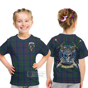 Laurie Tartan Kid T-Shirt with Family Crest Celtic Skull Style - Tartan Vibes Clothing