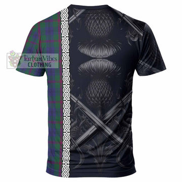 Laurie Tartan T-Shirt with Family Crest Cross Sword Thistle Celtic Vibes - Tartan Vibes Clothing