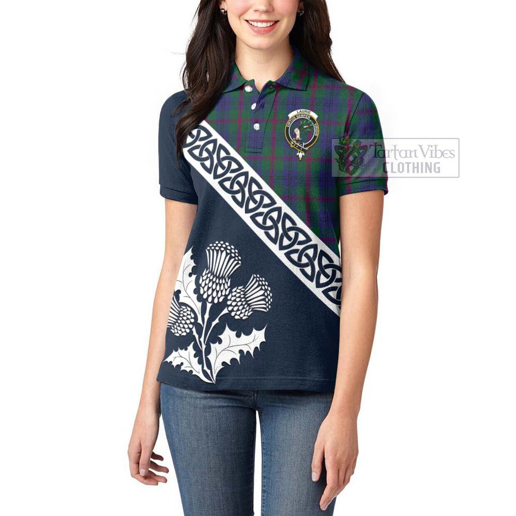 Laurie Tartan Women's Polo Shirt Featuring Thistle and Scotland Map - Tartanvibesclothing Store